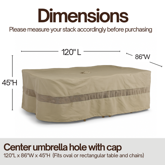 Patio Set Cover For Oval or Rectangular Table 120"L x 86"W x 38"H Classic Taupe - Formosa Covers