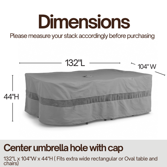 Patio Set Cover For Rectangular or Oval Table 132"L x 104"W x 44"H Extra Wide Reserve Grey - Formosa Covers