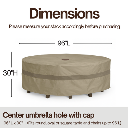 Patio Set Cover For Round or Square Table & Chairs 96"Dia./L x 30"H with Umbrella Hole Classic Taupe - Formosa Covers