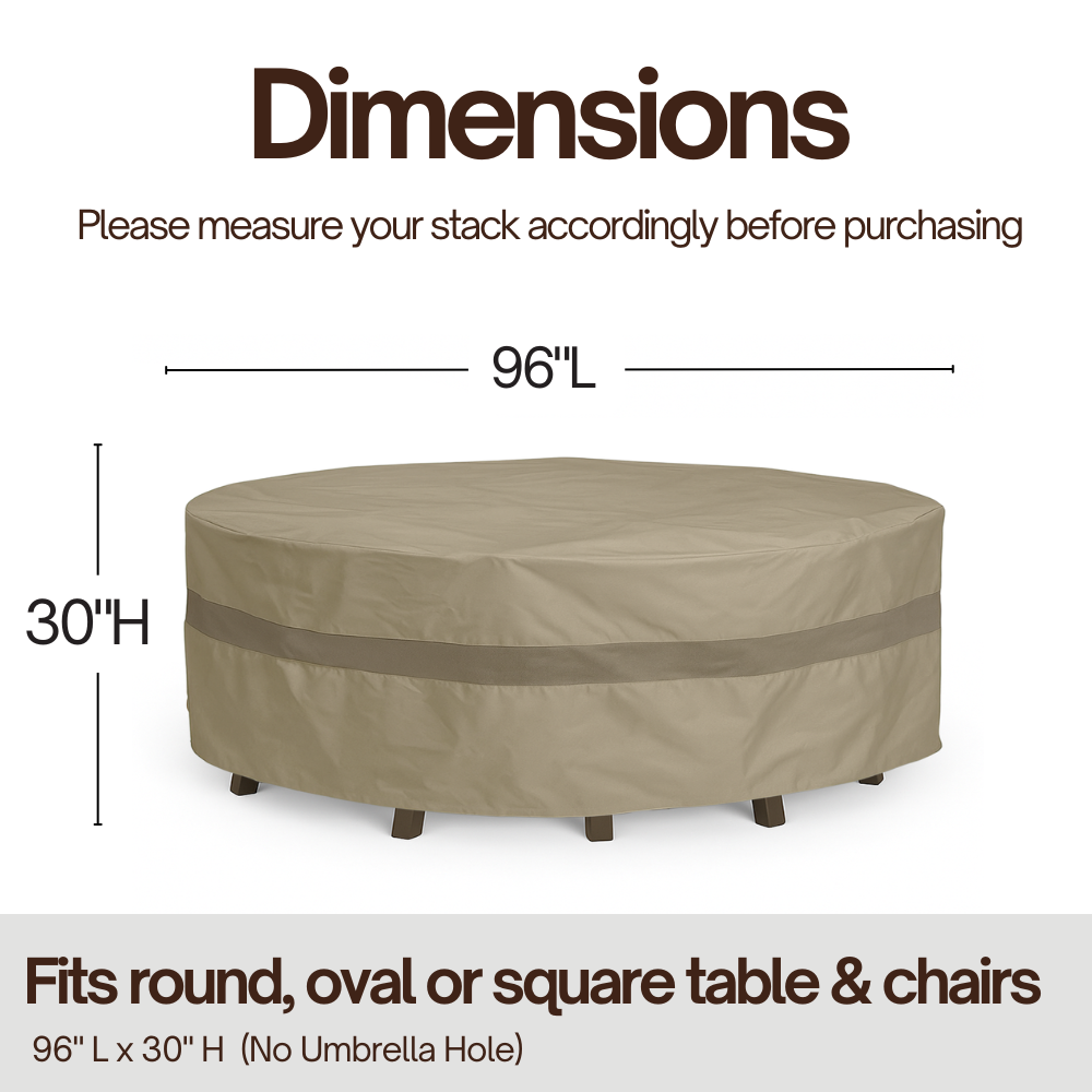 Patio Set Cover For Round or Square Table & Chairs 96"Dia./L x 30"H Classic Taupe