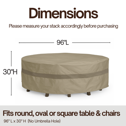 Patio Set Cover For Round or Square Table & Chairs 96"Dia./L x 30"H Classic Taupe - Formosa Covers