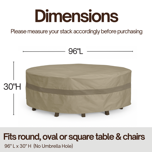 Patio Set Cover For Round or Square Table & Chairs 96"Dia./L x 30"H Classic Taupe - Formosa Covers