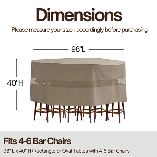 Patio Bar Height Dining Set Cover 98"Dia./L x 41"H Classic Taupe