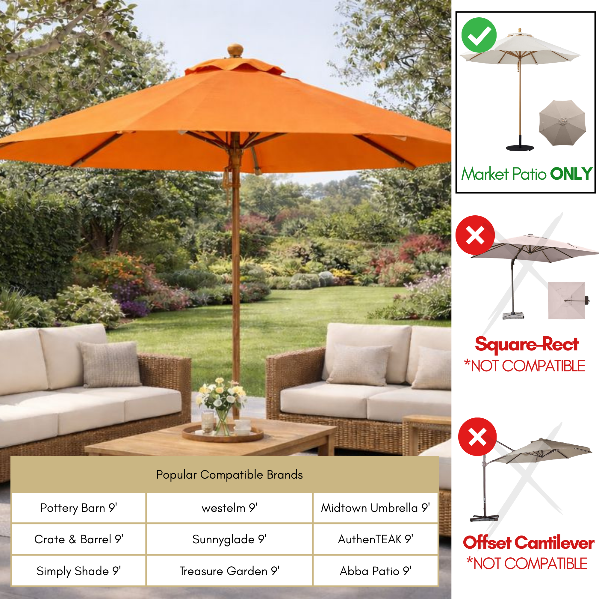 9ft Market Patio Umbrella 8 Rib Replacement Canopy Tangerine - Formosa Covers