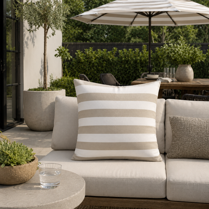[SHIPS BY 6/16/26] Outdoor Patio Pillow Cover in Cabana Beige Stripe Olefin (2 Pack)