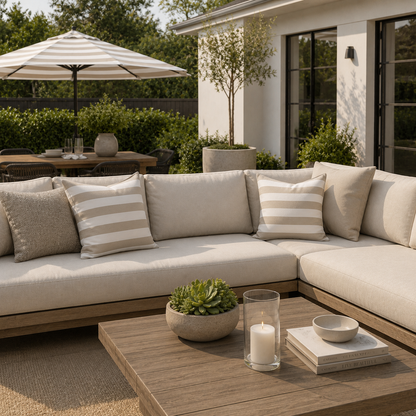 [SHIPS BY 6/16/26] Outdoor Patio Pillow Cover in Cabana Beige Stripe Olefin (2 Pack)