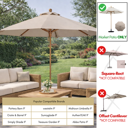 9ft Market Patio Umbrella 8 Rib Replacement Canopy Taupe - Formosa Covers