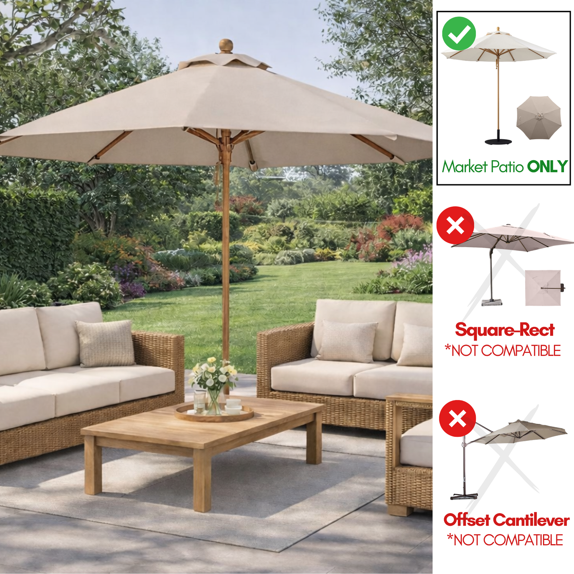 11ft Market Patio Umbrella 8 Rib Replacement Canopy Taupe - Formosa Covers