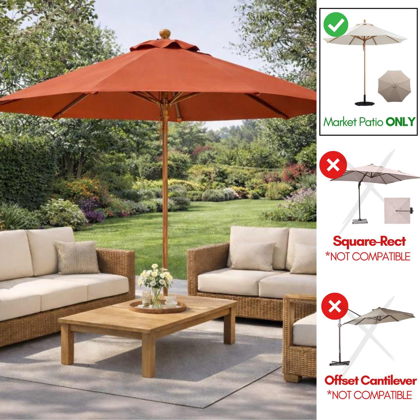 10ft Market Patio Umbrella 8 Rib Replacement Canopy Terracotta - Formosa Covers