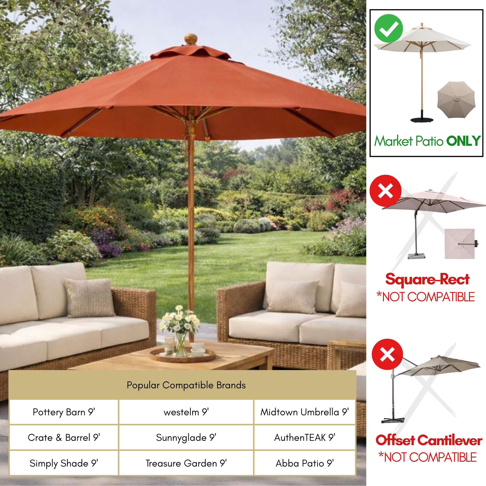 9ft Market Patio Umbrella 8 Rib Replacement Canopy Terracotta - Formosa Covers