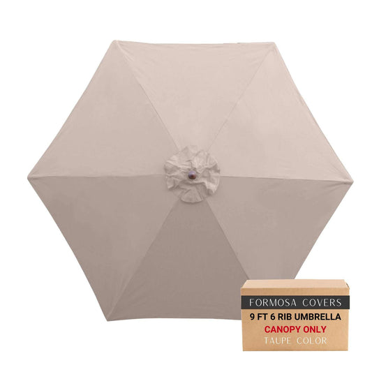 Taupe patio umbrella fabric replacement for 9ft 6 rib frame.