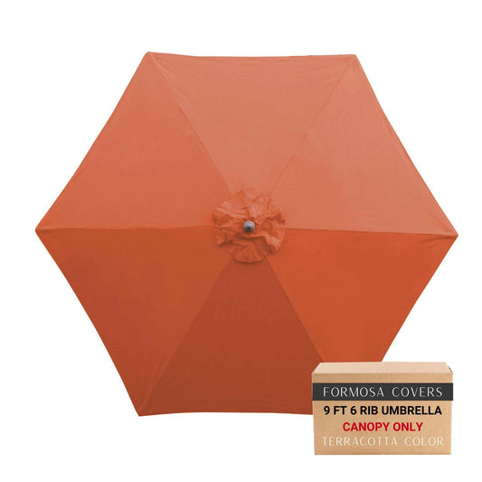 9ft market patio umbrella 6 rib replacement canopy in terracotta color.