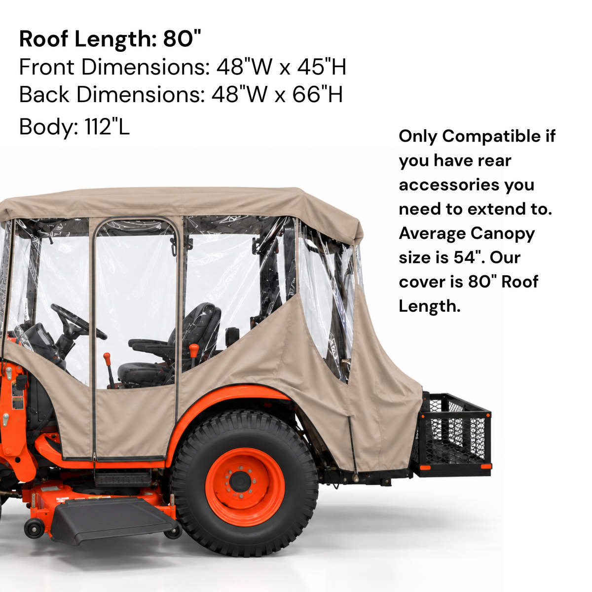 XL Tractor Enclosure Cab for Cold Weather & Rain Protection [ XL – 80" Roof (Operator + Rear Attachment Coverage ]