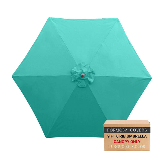 9ft Market Patio Umbrella 6 Rib Replacement Canopy in Turquoise Olefin with UV Protection