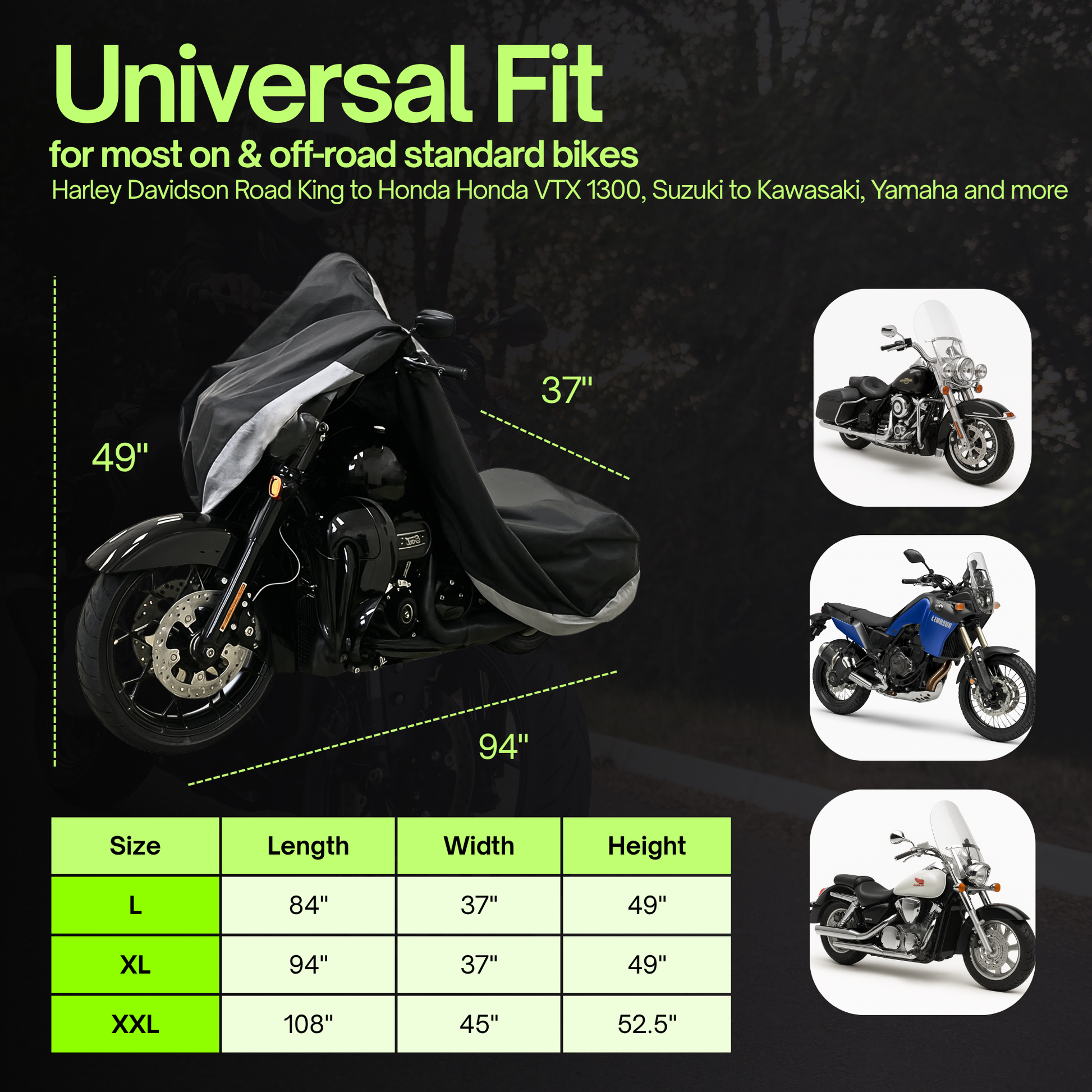 Deluxe Motorcycle Cover, All Season & Light Weight (XL) Black