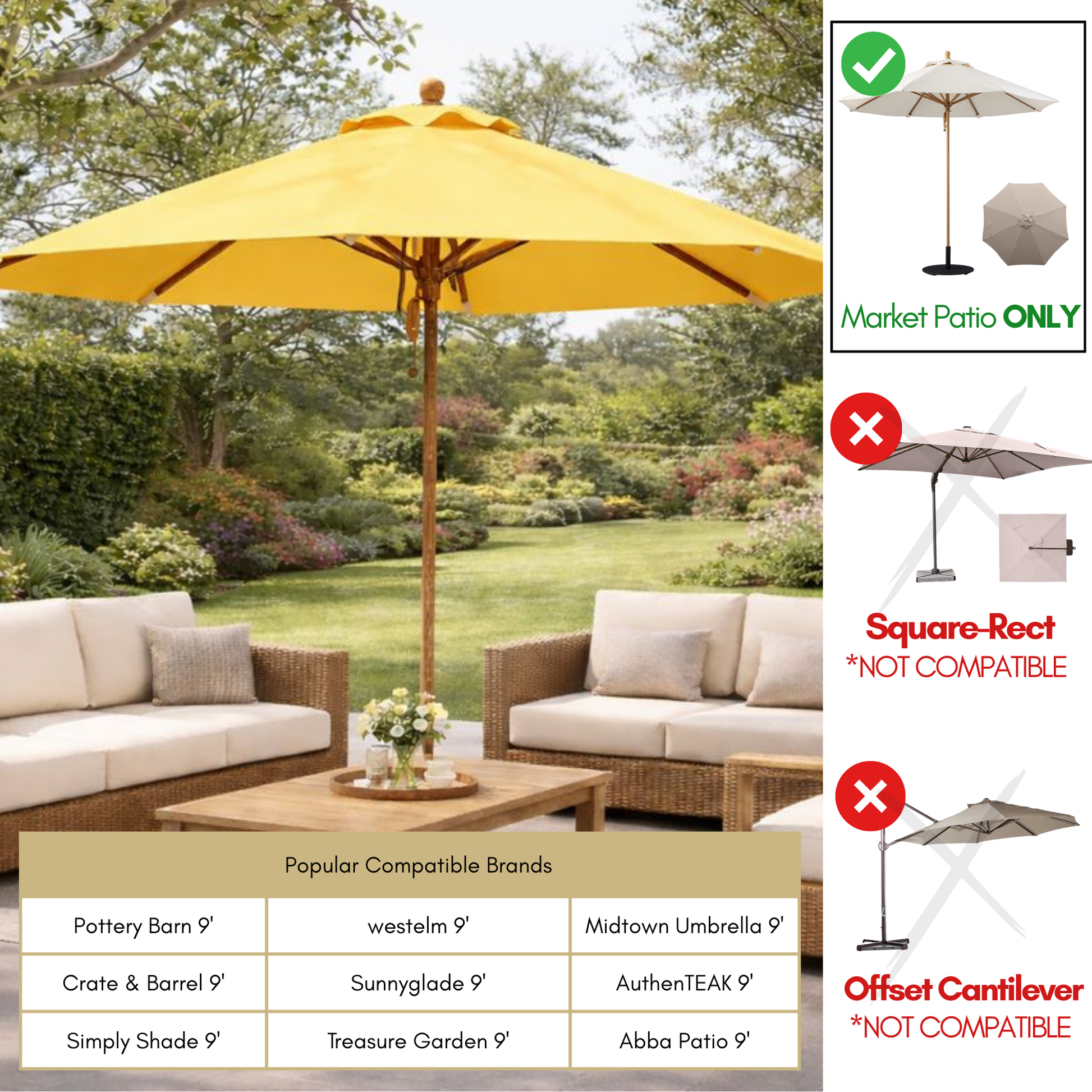 9ft Market Patio Umbrella 8 Rib Replacement Canopy Yellow Olefin - Formosa Covers