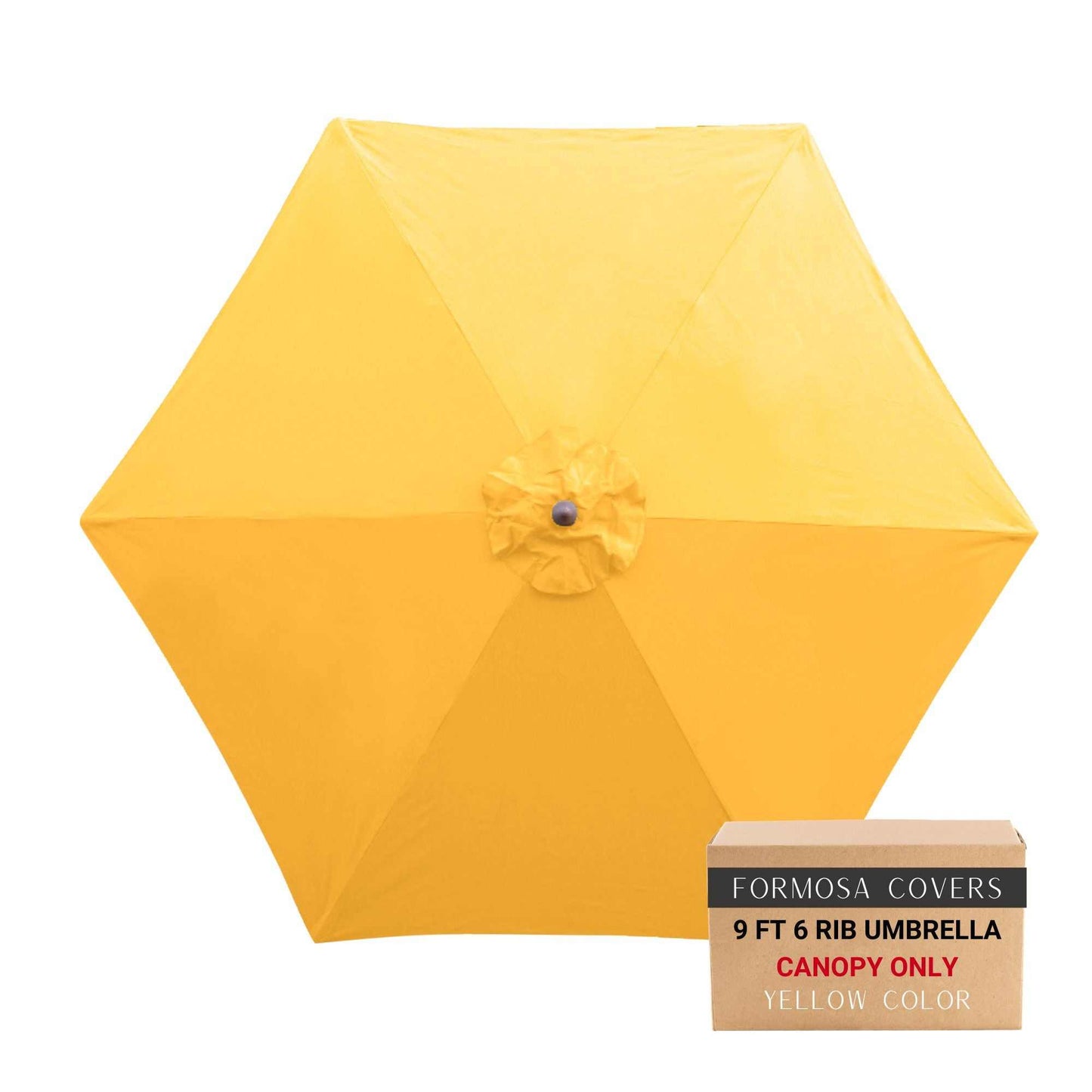 9ft yellow olefin market patio umbrella replacement canopy with 6 ribs, UV-treated and water-repellent.
