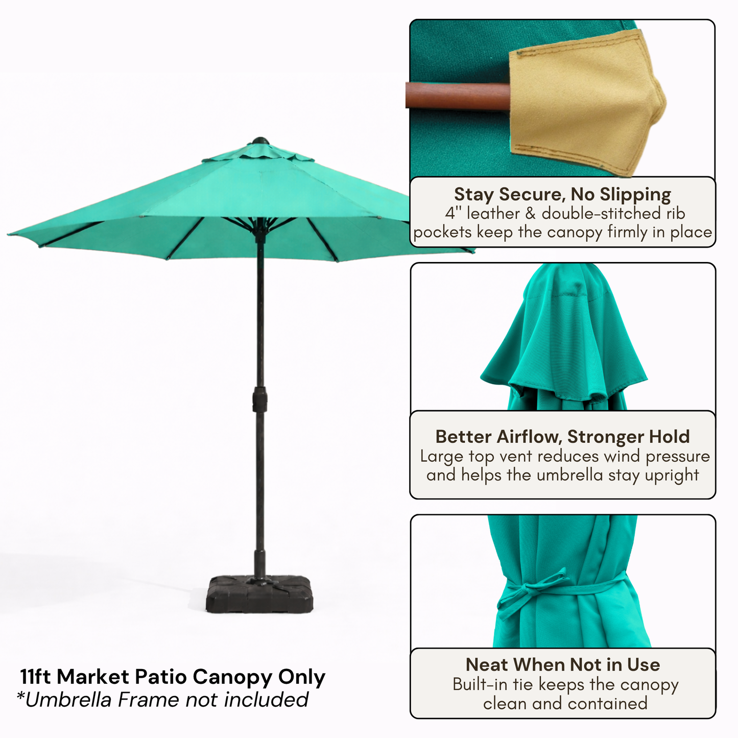 11ft Market Patio Umbrella 8 Rib Replacement Canopy Aruba Turquoise - Formosa Covers