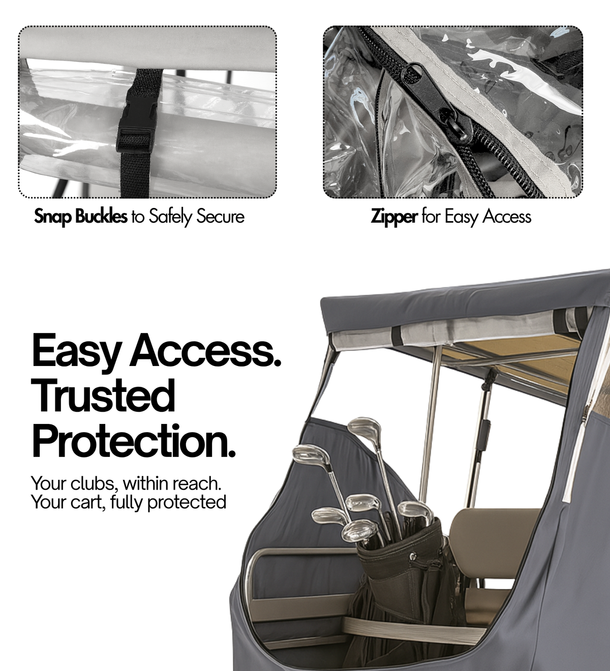 2+2 Passenger Golf Cart Driving Enclosure Cover (4 Passenger Short Roof 58") Grey - Formosa Covers
