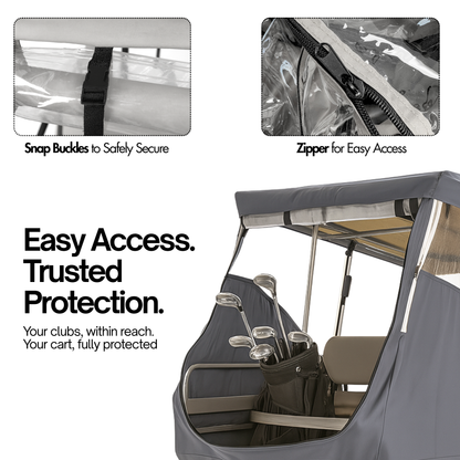 2 Passenger Driveable Golf Cart Enclosure Golf Cart Rain Cover YKK Door Zippers - Grey