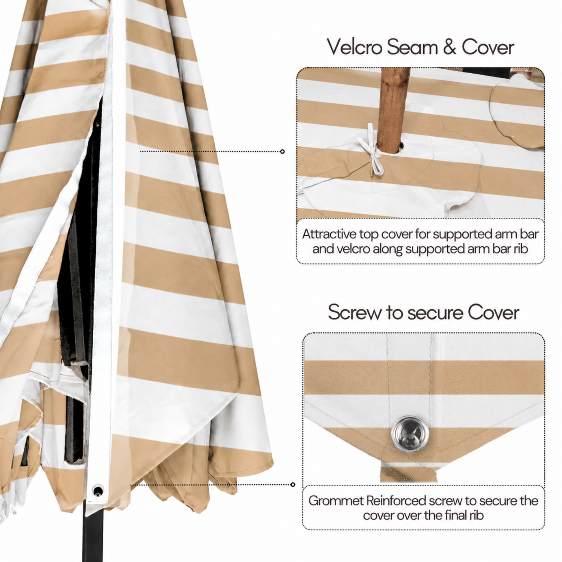 11ft Cantilever Umbrella Replacement Canopy Supported Bar 8 Ribs Cabana Beige Stripe - Formosa Covers