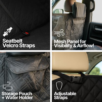 XX-Large pet seat cover for trucks and SUVs with velcro straps, mesh panel, storage pouch, adjustable straps.