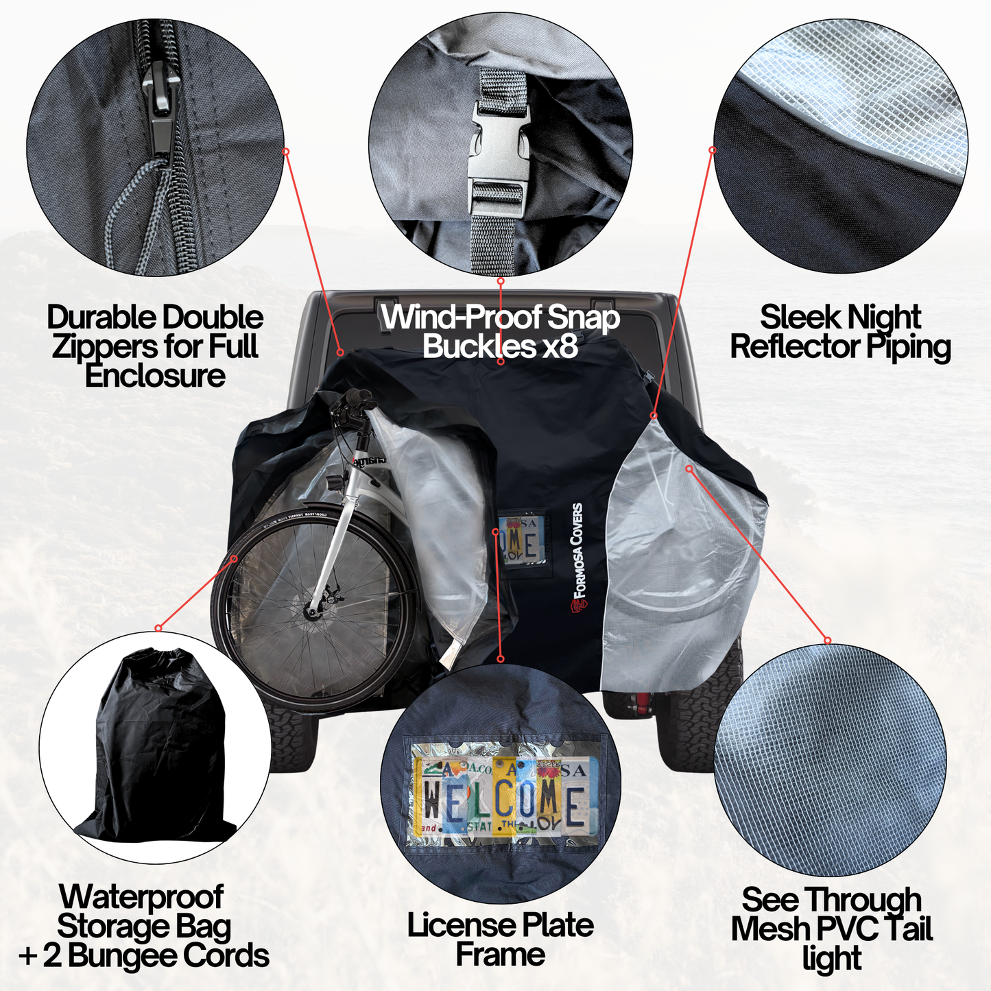 Electric Bike Cover for Transport (Fits 1-2 E-Bikes) with Large Translucent Ends
