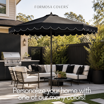 9ft 8 Rib Replacement Umbrella Canopy with Scallops in Black - Formosa Covers