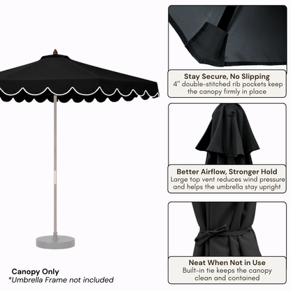9ft 8 Rib Replacement Umbrella Canopy with Scallops in Black - Formosa Covers