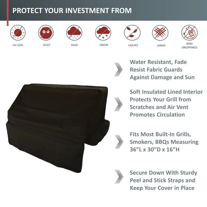 Built-In BBQ Outdoor Gas Grill Cover 36L x 30D 16H Black -