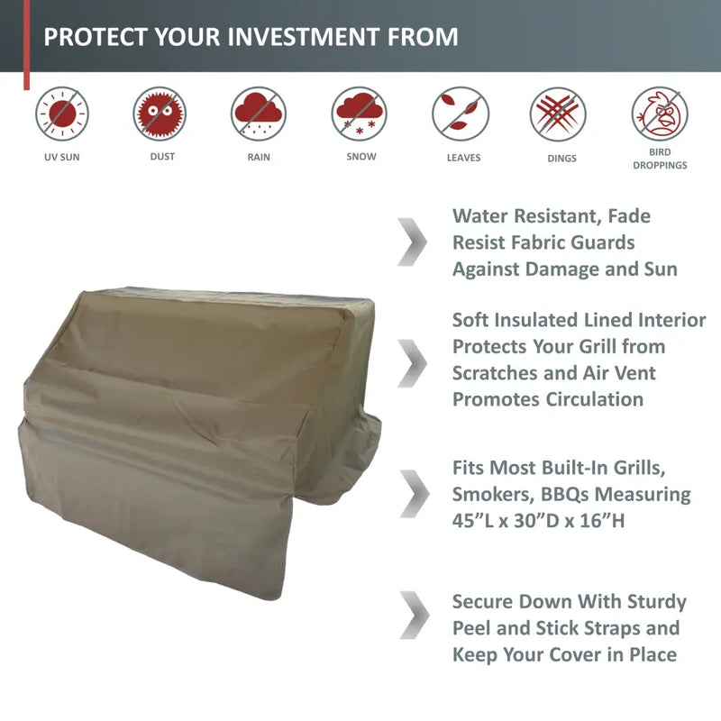 Built-In BBQ Outdoor Gas Grill Cover 45L x 30D 16H Taupe -