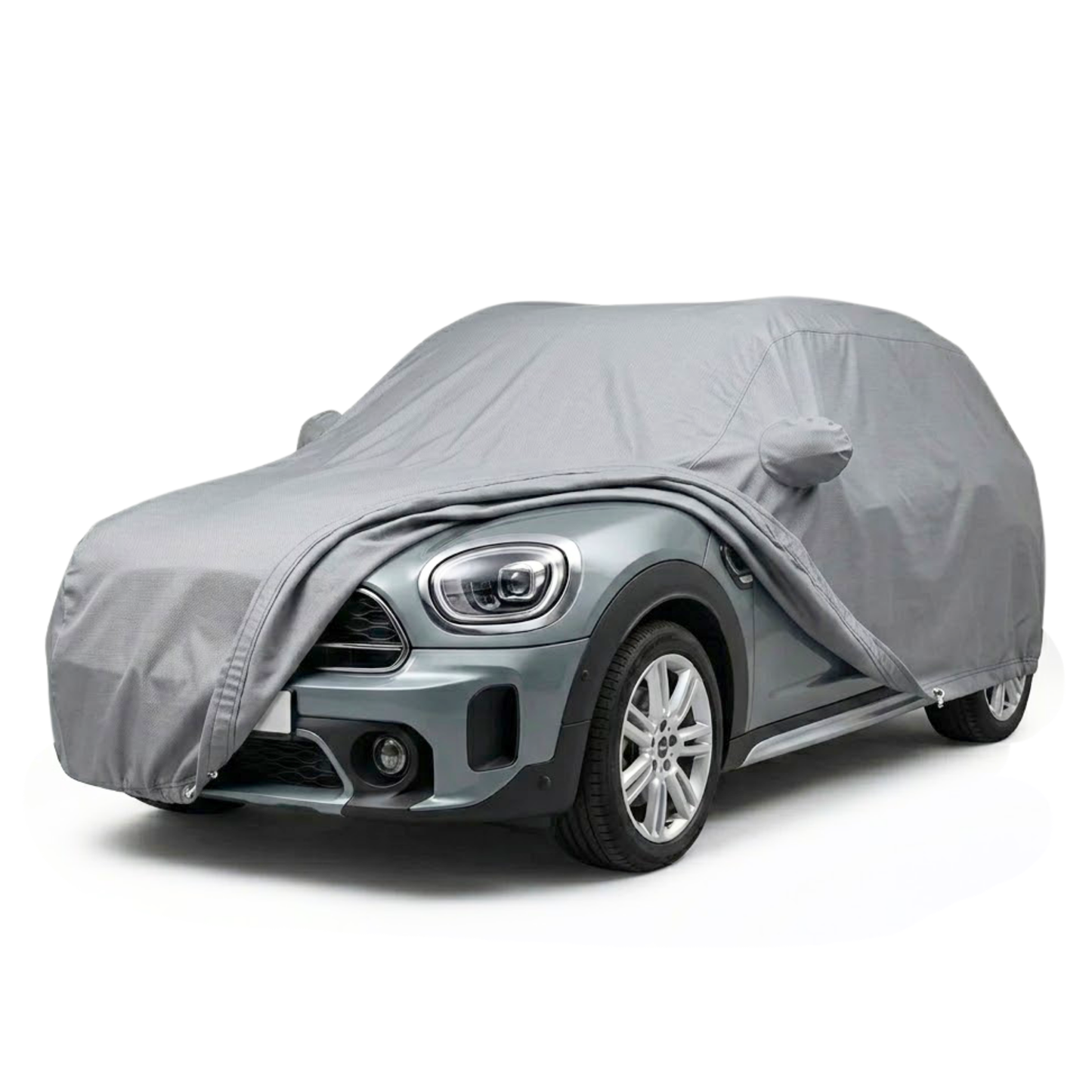 Charcoal grey car cover fitting Mini Cooper Countryman and Clubman, 177"L x 70"W x 54.5"H, UV and water repellent protection