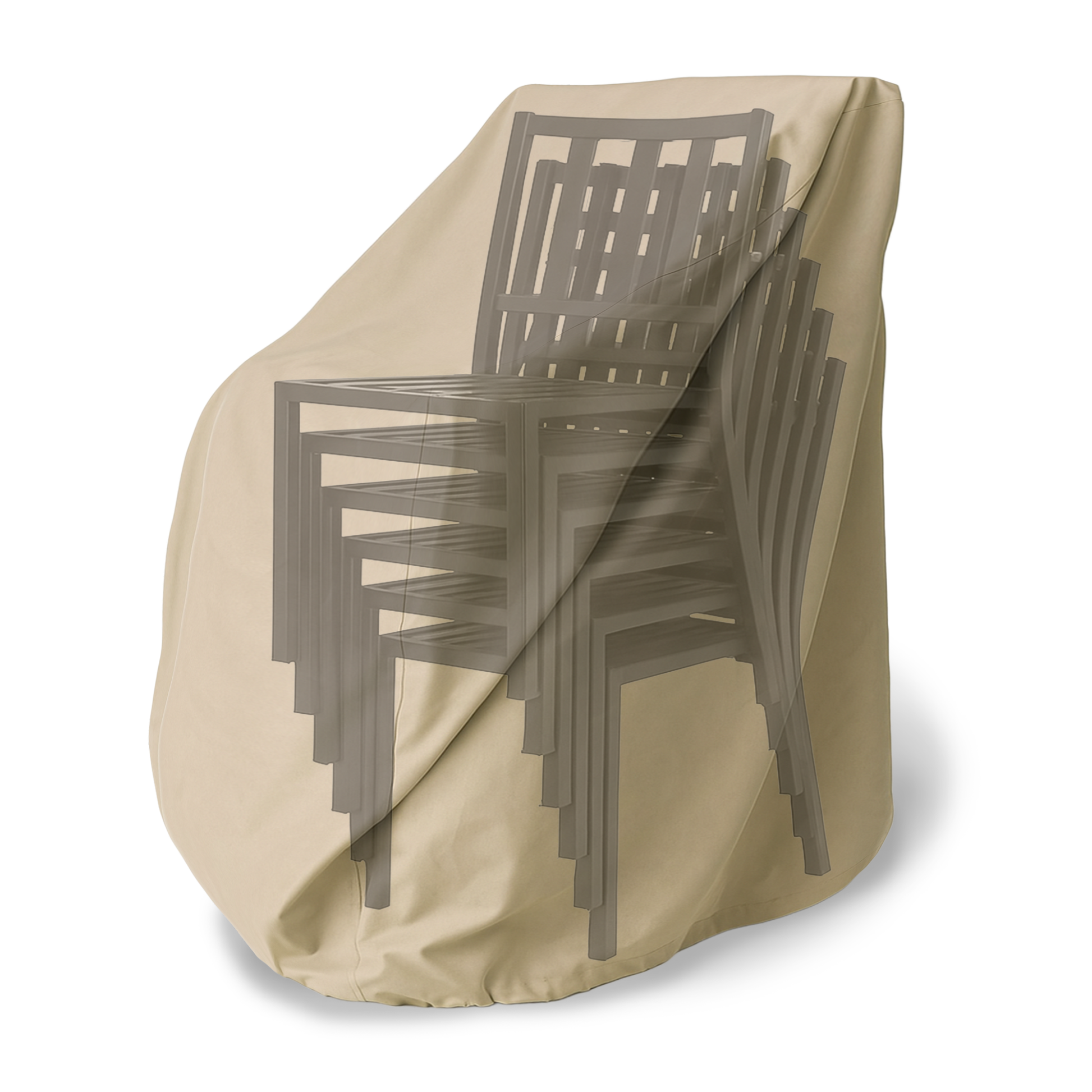 Weatherproof taupe cover for stackable patio chairs, accommodates up to 8 chairs, 32"W x 42"D.