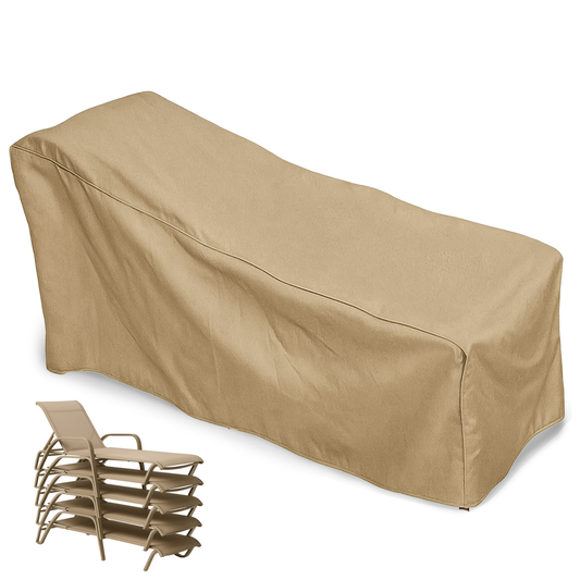 Patio stacked chaise lounge cover for 4-8 chairs in classic taupe, water-resistant and UV treated.