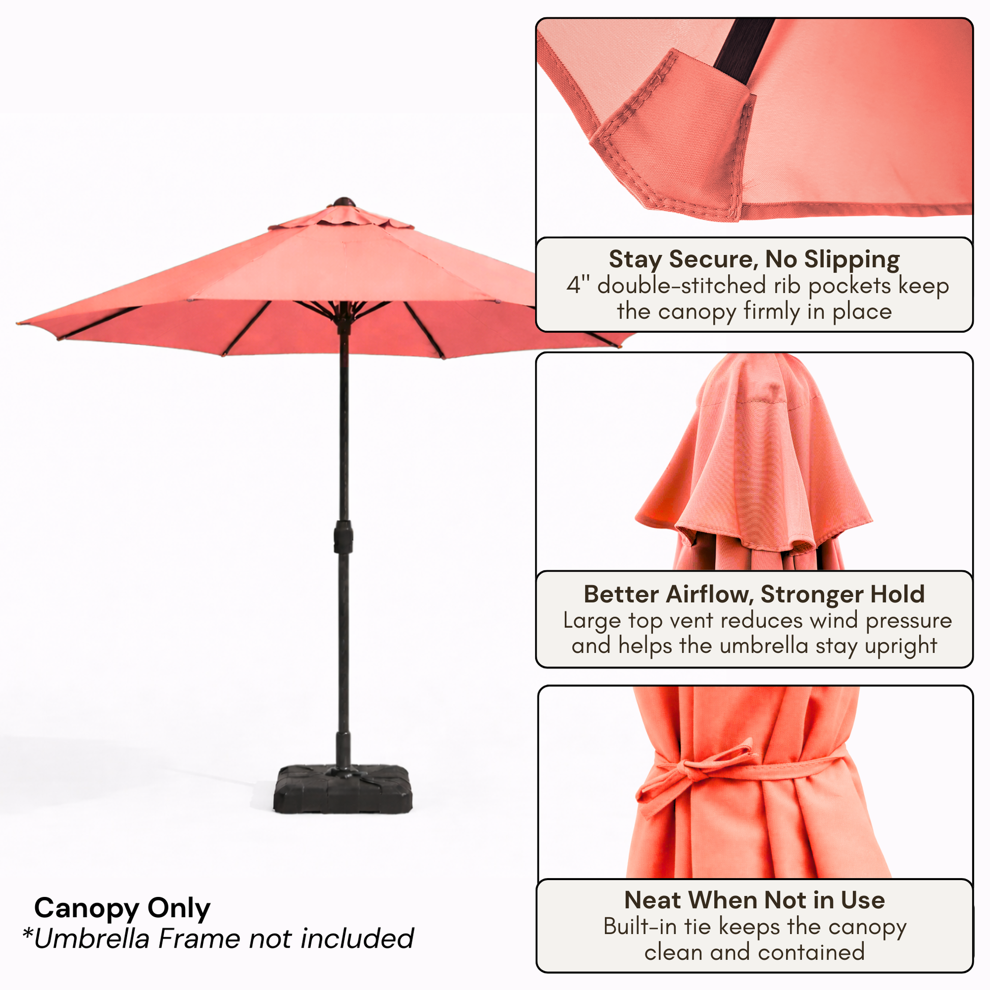 9ft Market Patio Umbrella 8 Rib Replacement Canopy Peach Coral - Formosa Covers