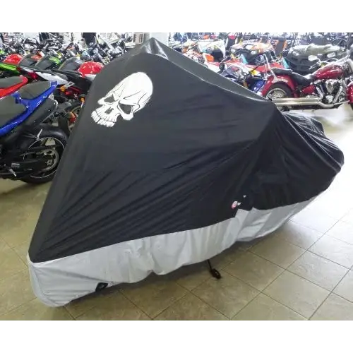 Deluxe Light Weight Motorcycle Cover with Skull Logo - Fits