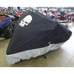 Deluxe Light Weight Motorcycle Cover with Skull Logo - Fits
