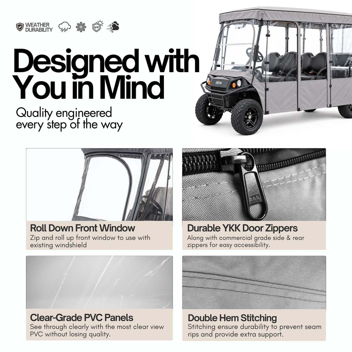 6 Passenger Driving Enclosure Golf Cart Cover fits EZGO 4+2 Bench - Formosa Covers