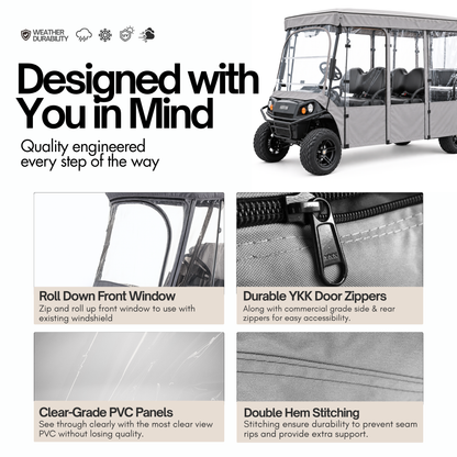 6 Passenger Driving Enclosure Golf Cart Cover fits EZGO 4+2 Bench - Formosa Covers