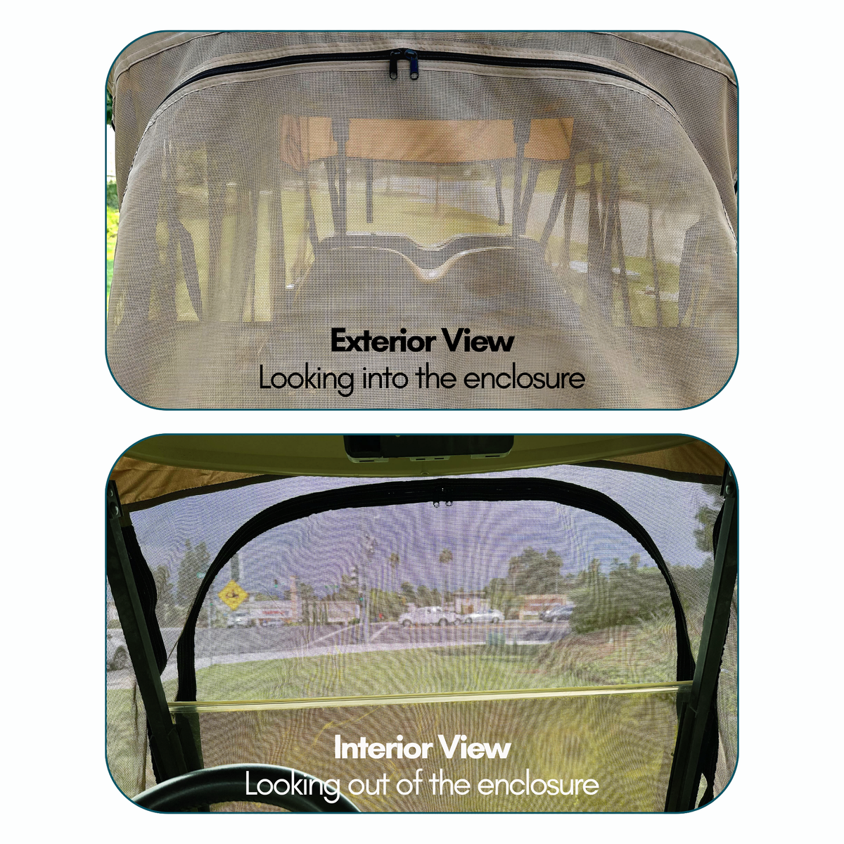 2+2 Passenger Golf Cart Driving Enclosure Cover (4 Passenger Short Roof 58") Texteline Mesh Taupe - Formosa Covers