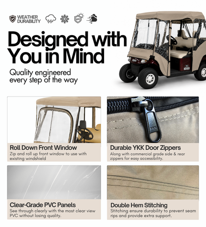 EZGO Golf Cart Enclosure, 2+2 Passenger with 58" Roof [Fits TXT, RXV, Valor, Medalist, Marathon]