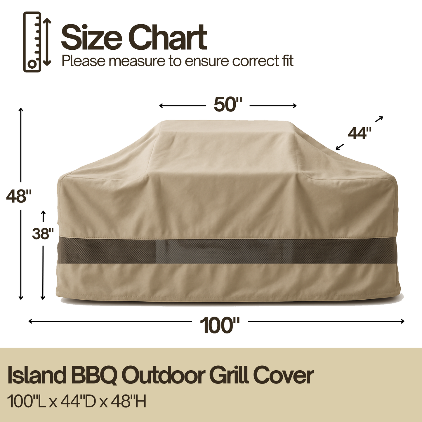 Island BBQ Outdoor Grill Cover 100"L x 44"D x 48"H Taupe - Formosa Covers