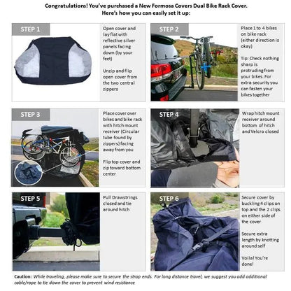 instructions how to open dual bike formosa covers and put on your hitch mount on car vehicle van truck