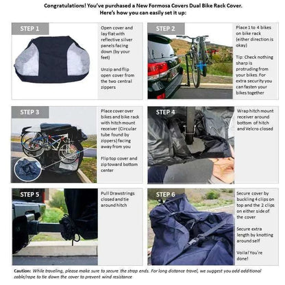 instructions how to open dual bike formosa covers and put on your hitch mount on car vehicle van truck