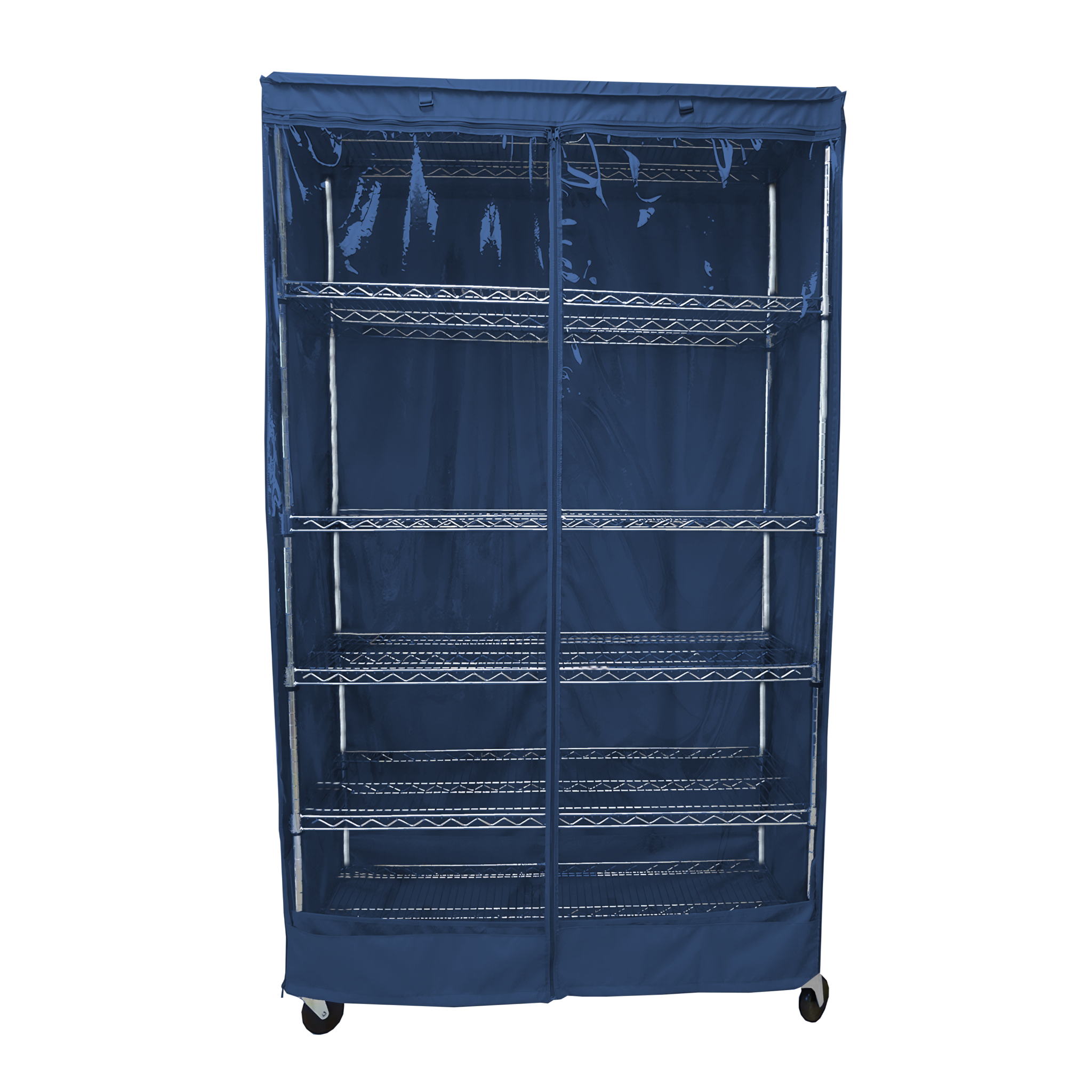 Storage shelving unit cover in dusty blue with clear panel, fits 36
