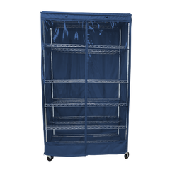 Storage shelving unit cover in dusty blue with clear panel, fits 36