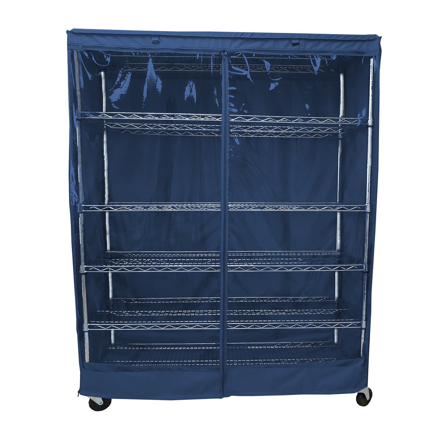 Dusty Blue storage shelving unit cover with see-through panel fitting 60"W x 24"D x 72"H racks.