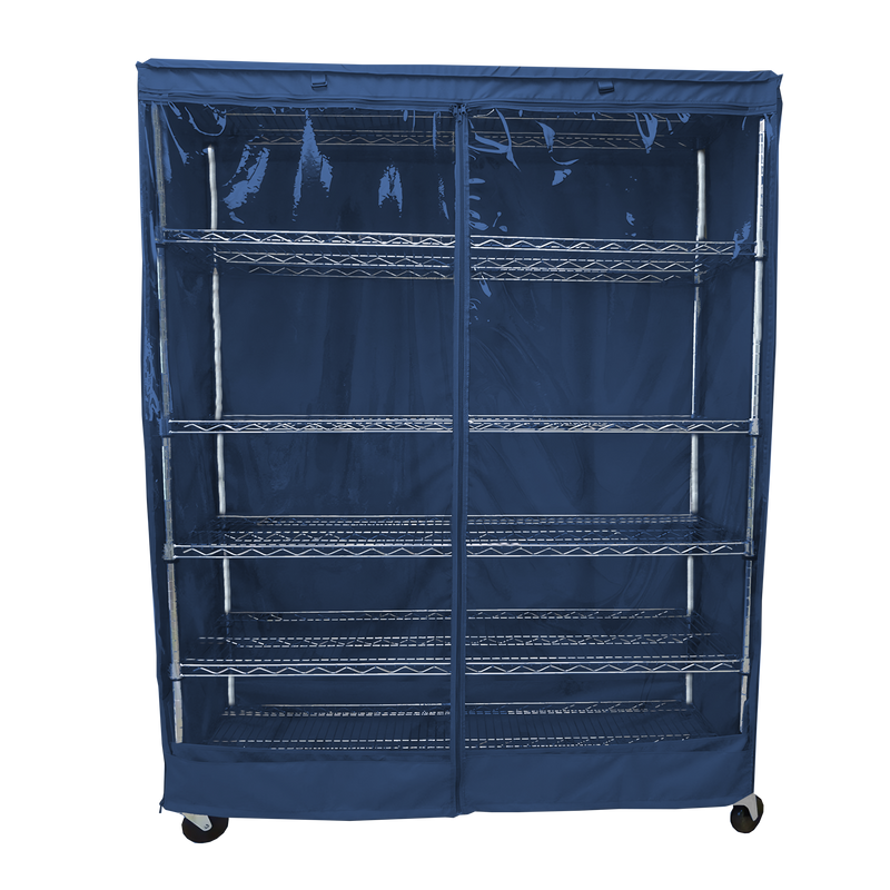 Dusty Blue storage shelving unit cover with see-through panel fitting 60"W x 24"D x 72"H racks.