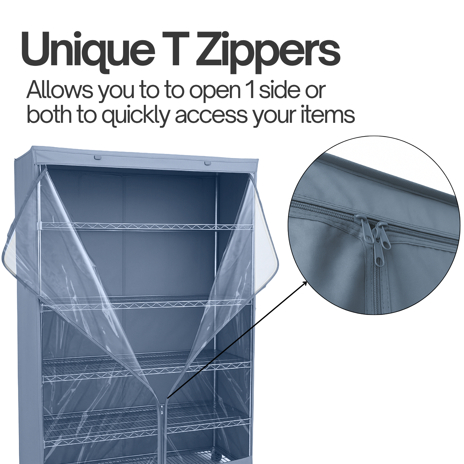Storage Shelving Unit Cover, fits racks 48"W x 24"D x 72"H one side see through panel in Dusty Blue