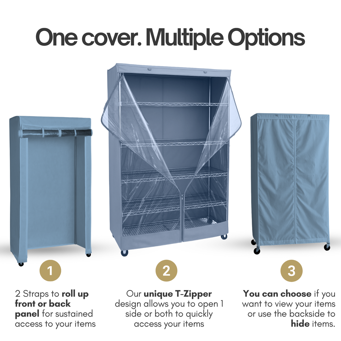 Storage Shelving Unit Cover, fits racks 48"W x 24"D x 72"H one side see through panel in Dusty Blue - Formosa Covers